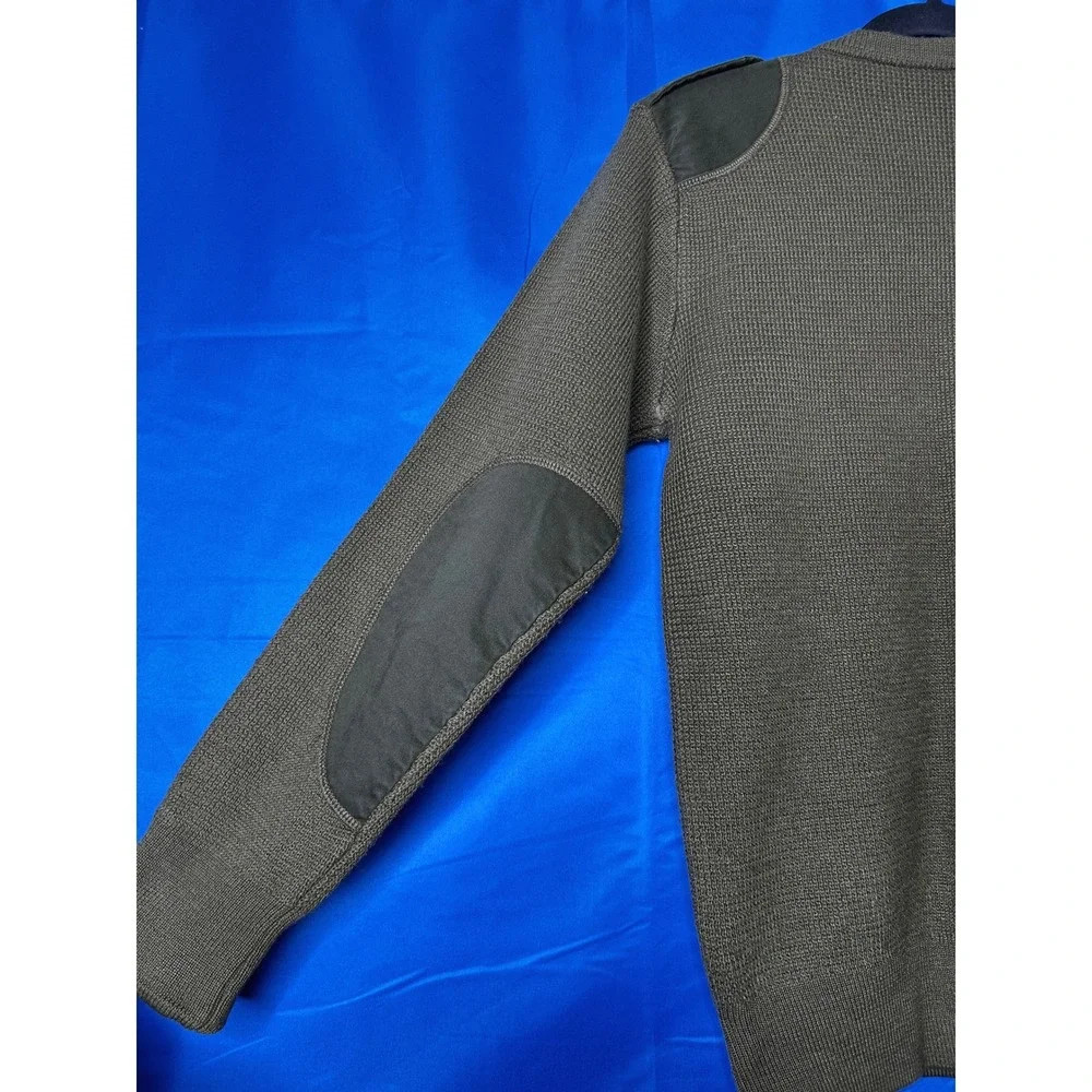 Mens Olive Military Ribbed Knit Commando Sweater Sz S Utility Epaulet Patch